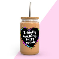 16oz Libbey Glass - Black Heart Hate People